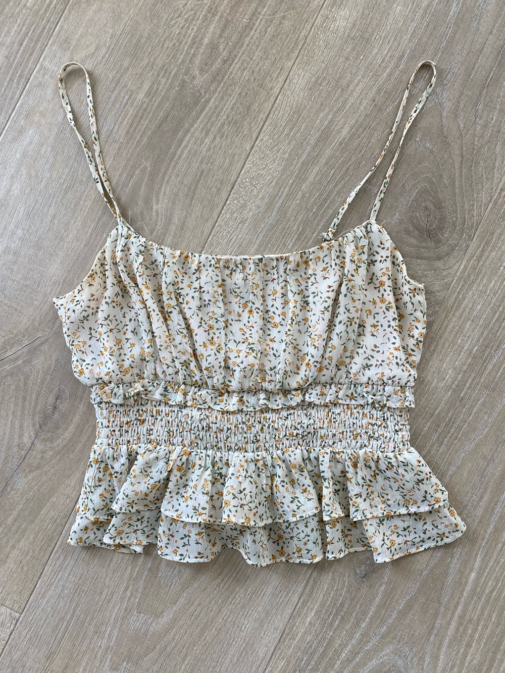 ASTR Floral Smocked Ruffle Hem Cami Tank Top Cottagecore Boho Small